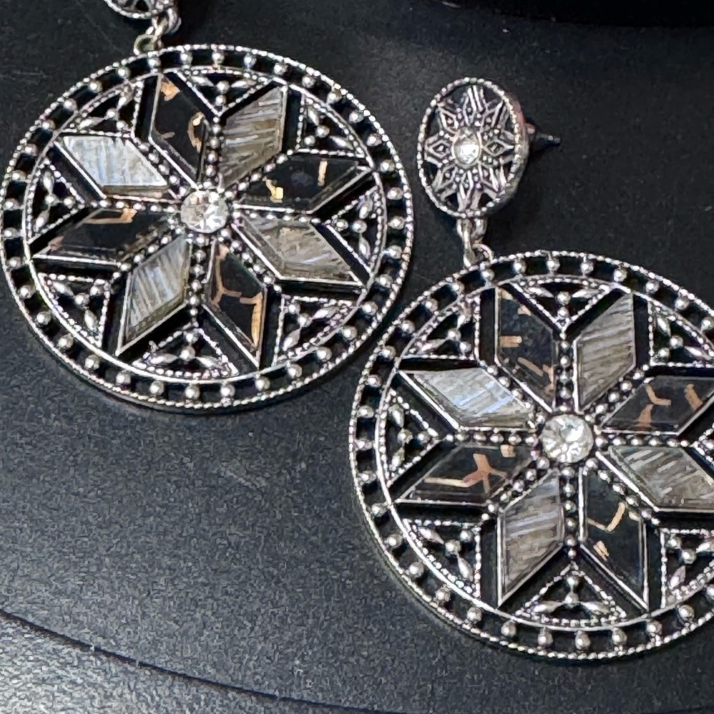 Black and Silver Starburst Earrings